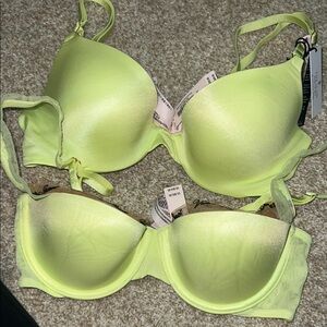 2 VS lime green bras